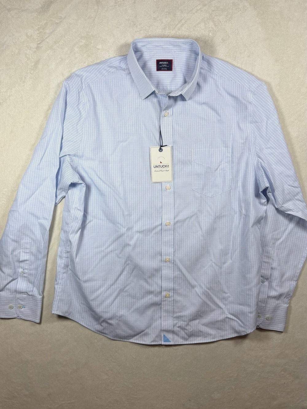 NWT UNTUCKit XL Regular Fit Men's Light Blue Microcheck Button-Down Shirt